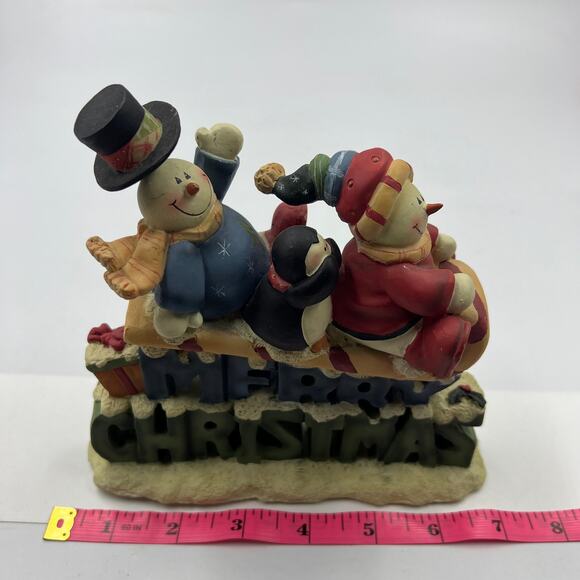Merry Christmas Resin Snowman Family Sledding Figurine Decor Christmas Winter - Picture 3 of 9